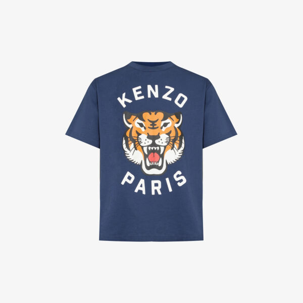 

Футболка из хлопкового джерси с фирменным принтом lucky tiger Kenzo, синий