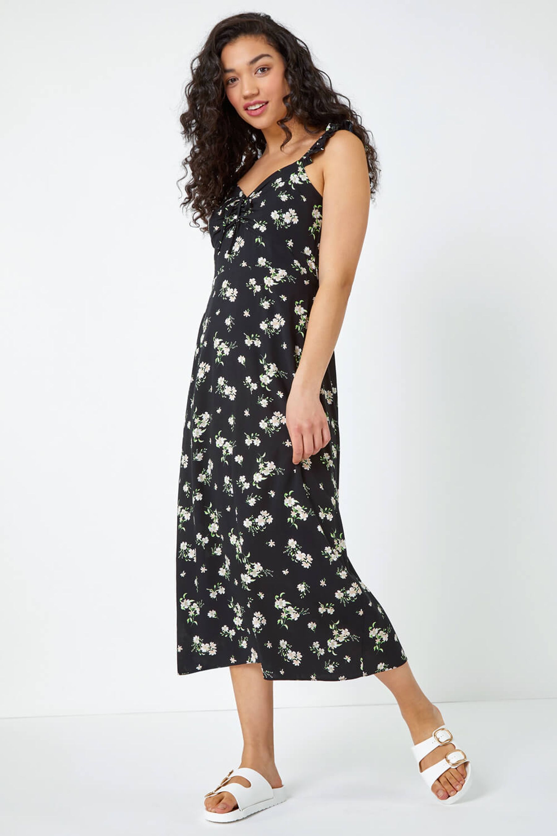 Летнее платье миди с мелким цветочным принтом Dusk, черный платье stradivarius с мелким принтом 46 размер