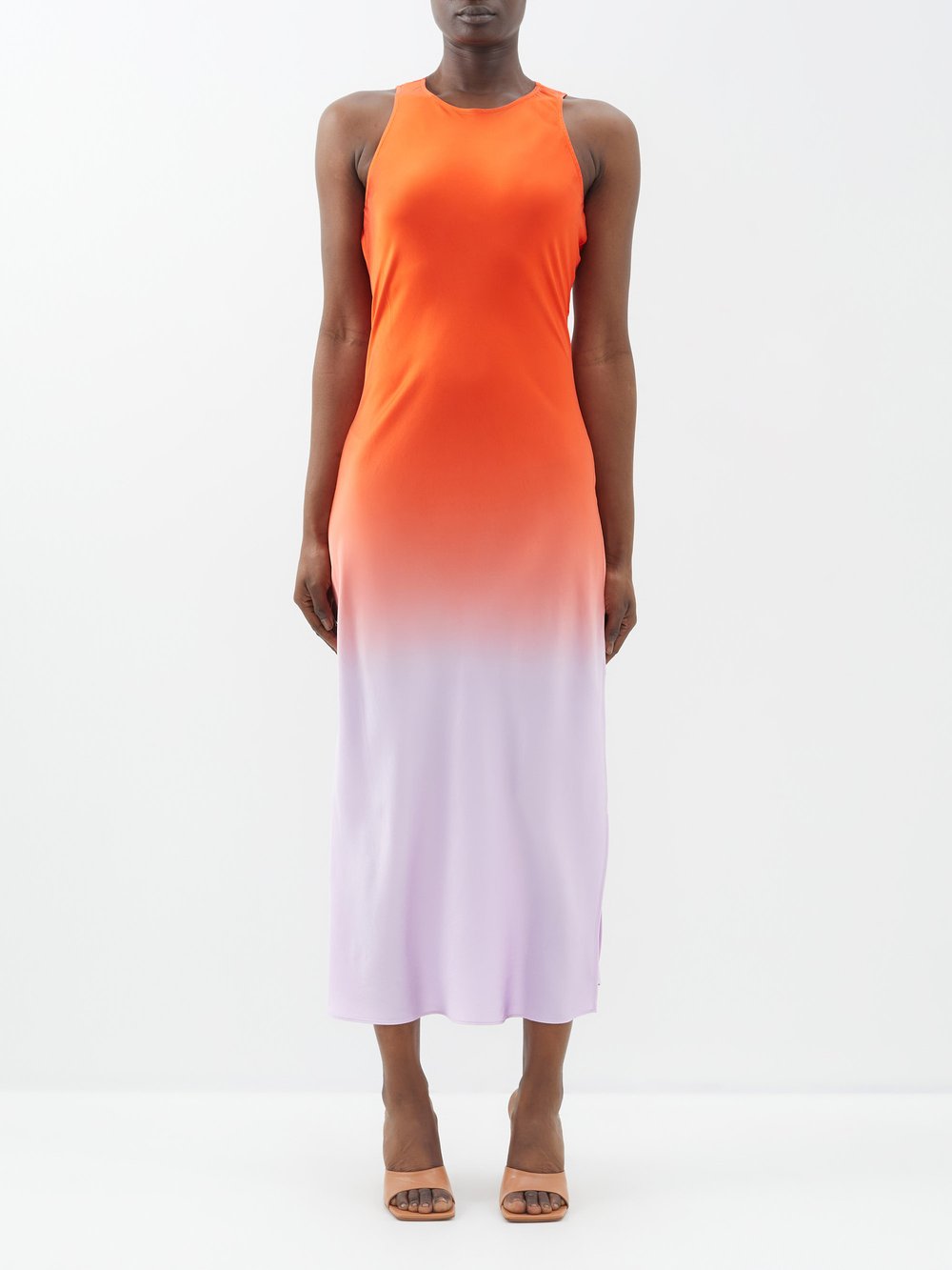 Платье миди из шелкового атласа с эффектом омбре FRAME, фиолетовый
