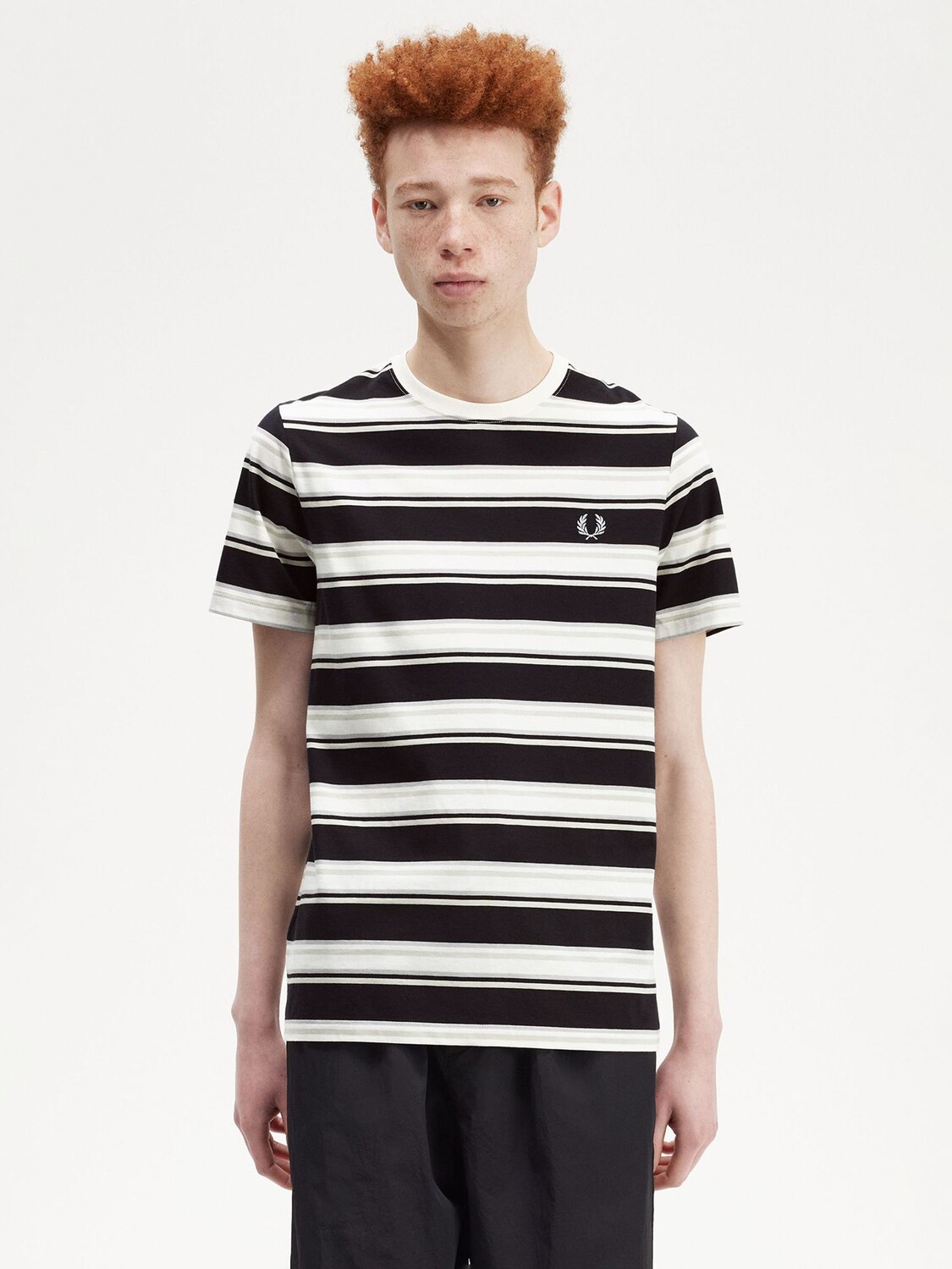

Хлопковая футболка с круглым вырезом в полоску Fred Perry, черный/белый