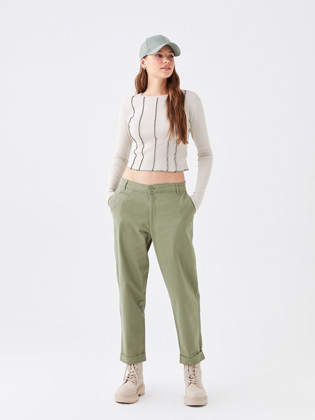 

Женские прямые брюки стандартного кроя LCW Casual, светлый хаки
