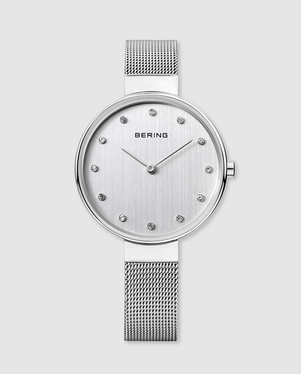 Bering 12034-000 Классические женские часы из серебряной стали Bering, серебро комплект цепь с браслетом стальная цепочка стальной браслет