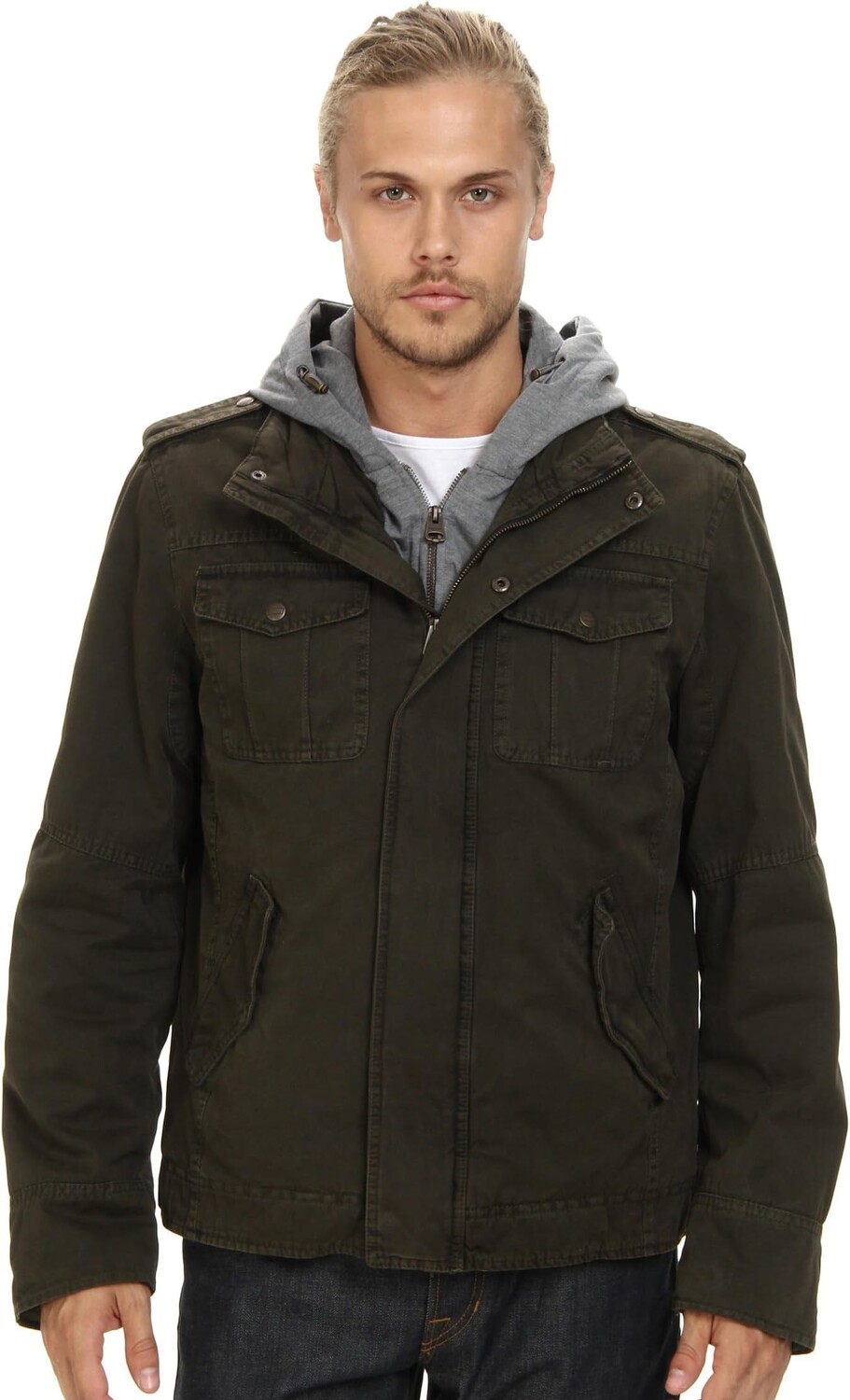 

Толстовка Two-Pocket Hoodie with Zip Out Jersey Bib/Hood and Sherpa Lining Levi's, оливковый, Зеленый