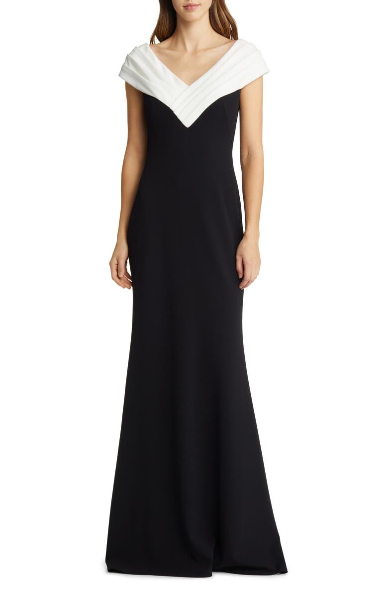 

Платье с короткими рукавами с портретным вырезом TADASHI SHOJI, черный