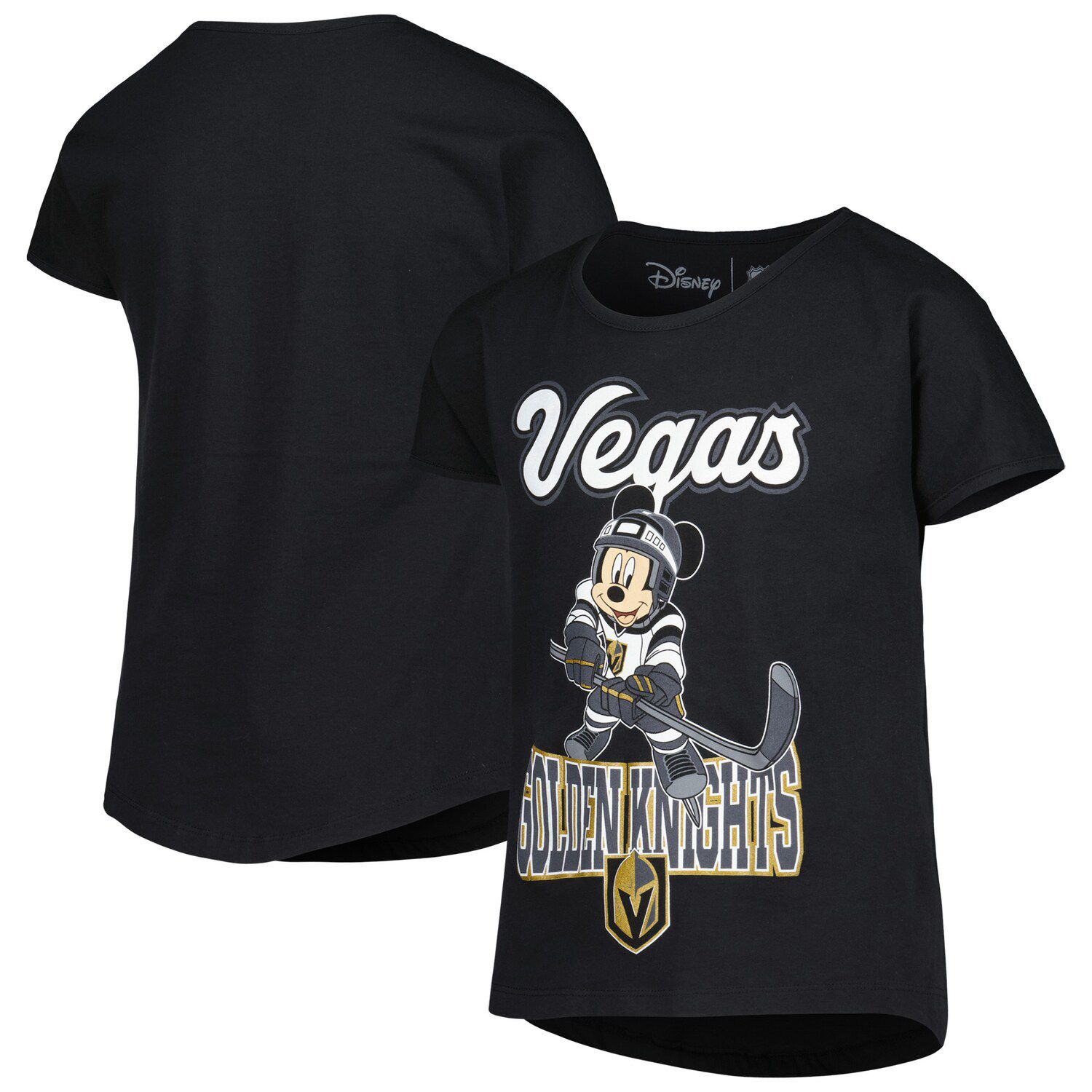 Молодежная черная футболка с Микки Маусом для девочек Vegas Golden Knights Go Team Go Outerstuff