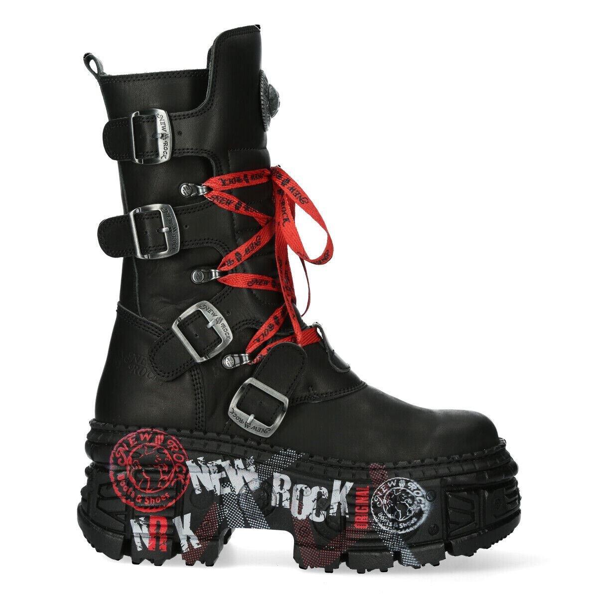 Кожаные ботинки New Rock до середины икры в стиле панк-WALL028B-C1, черный