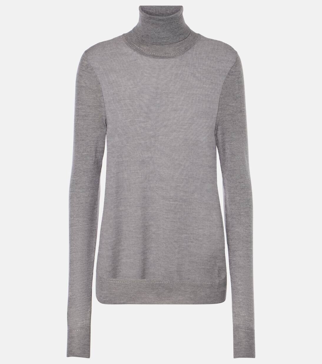 

Вышитый шерстяной свитер с высоким воротом Saint Laurent, цвет gris chine