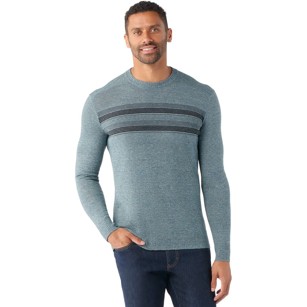 little fresh stripe t shirt lazy wind harbor style sweater men s spring loose color contrast sweater Свитер с круглым вырезом в полоску sparwood Smartwool, синий