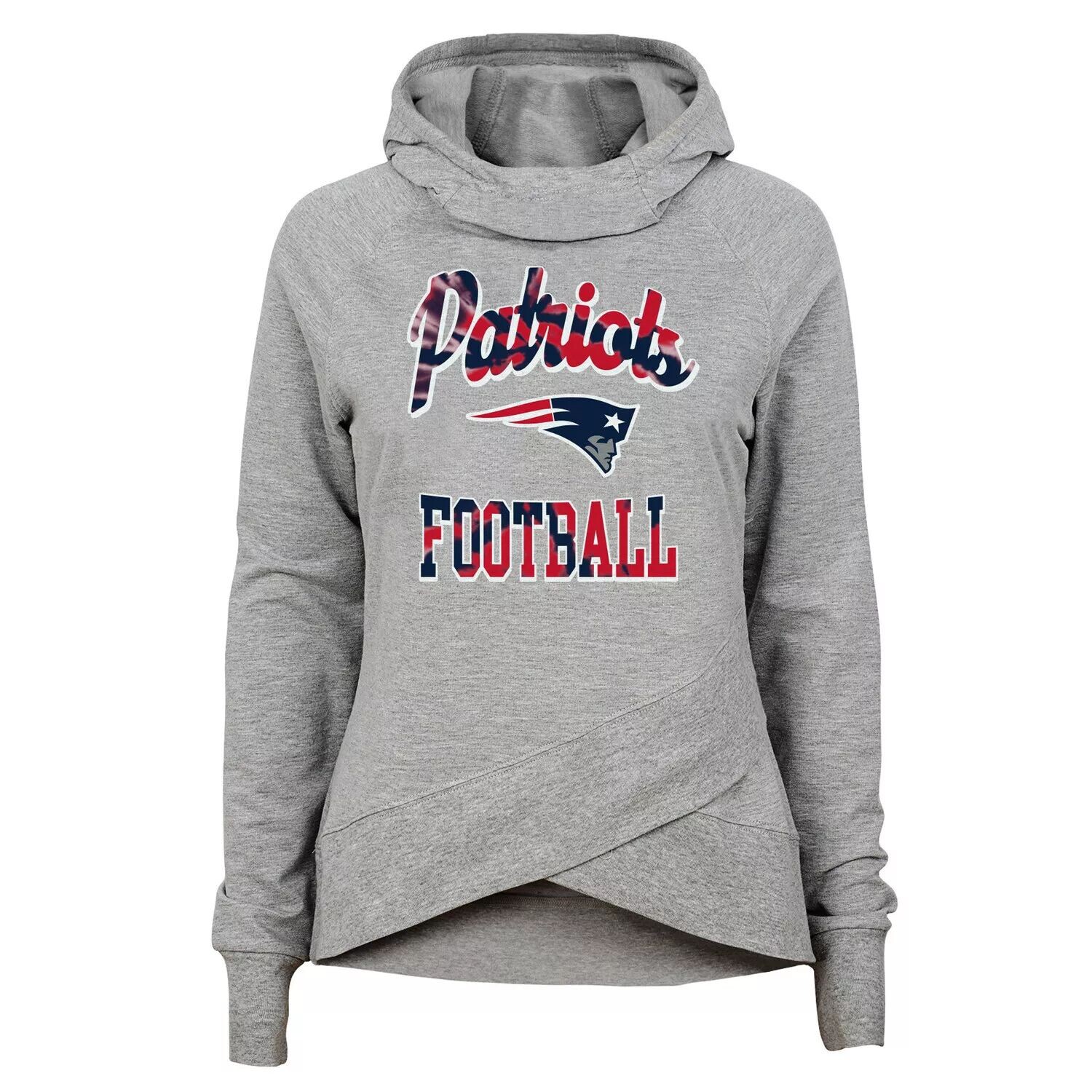 

Молодежный серый пуловер с капюшоном New England Patriots Dye Hard для девочек и воронкообразным вырезом Outerstuff