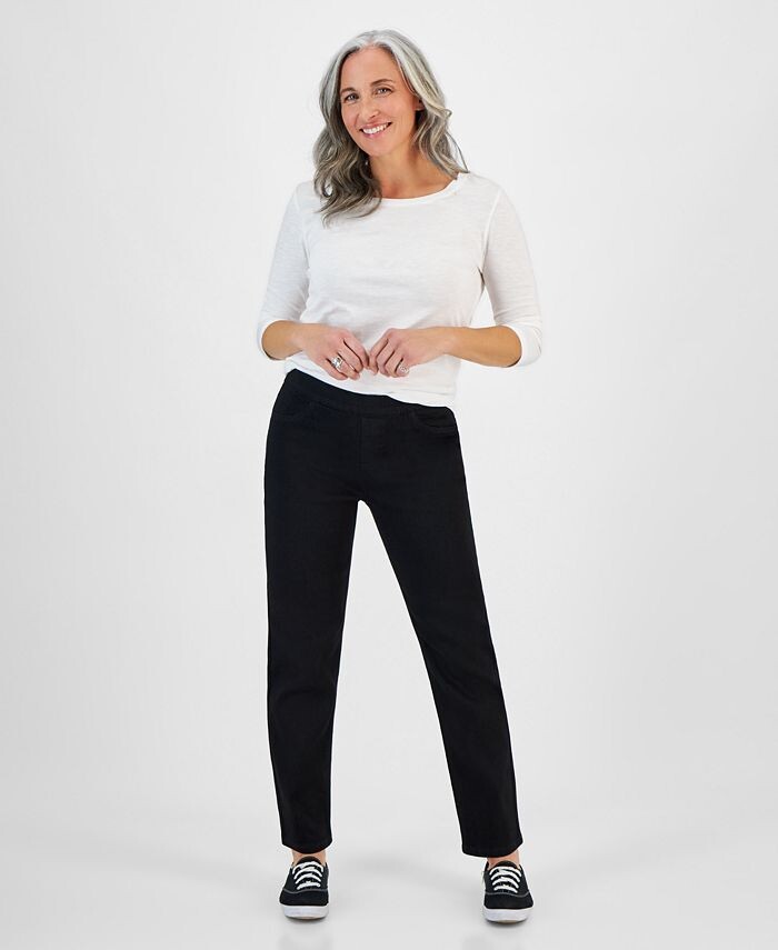 

Прямые джинсы Petite со средней посадкой без застежки Style & Co, черный