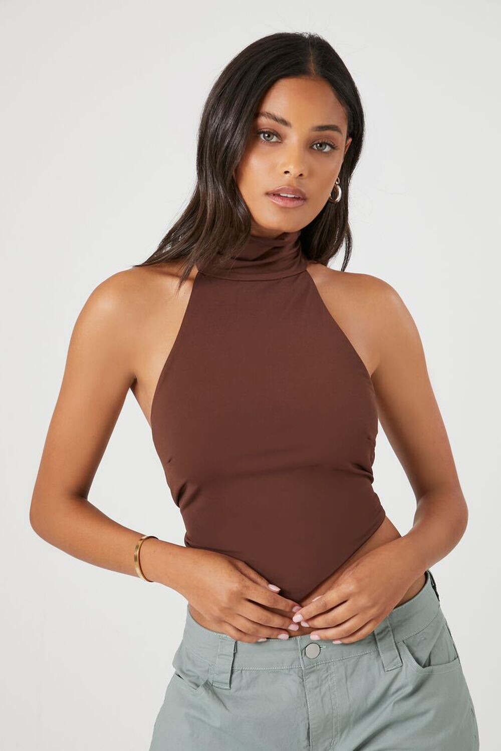 

Топ с платком с открытой спиной Forever 21, шоколадный