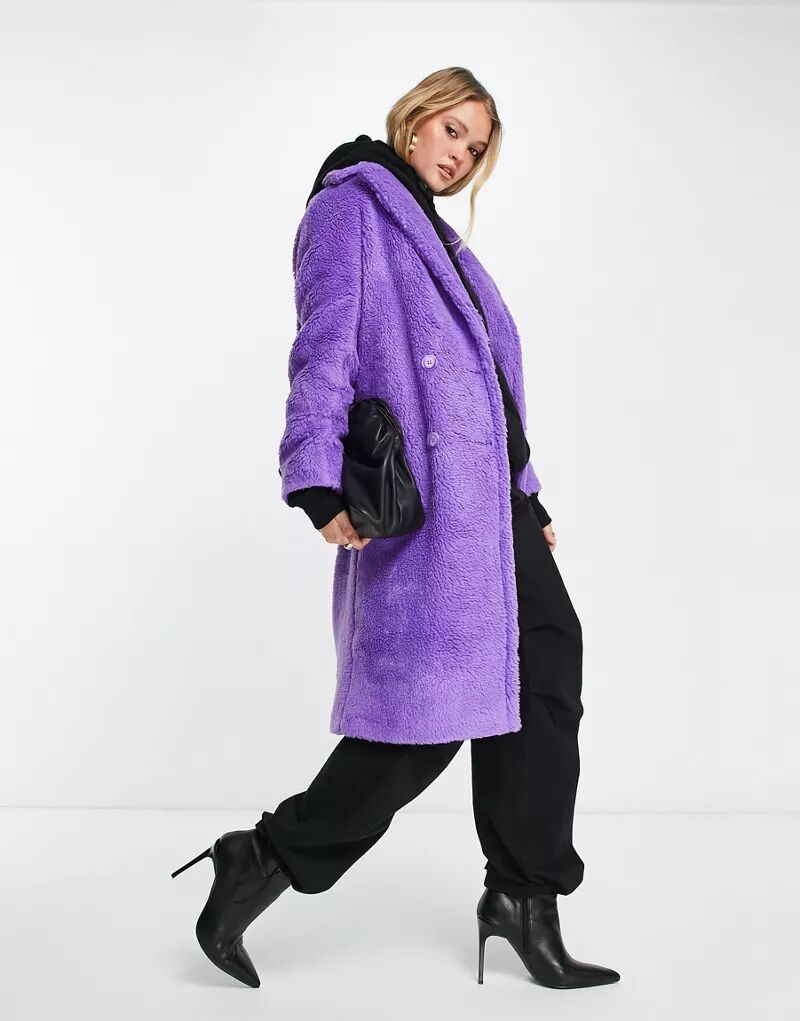 Helene Berman фиолетовое двубортное пальто-тедди
