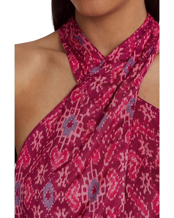

Блуза LAUREN Ralph Lauren Geo-Print Shantung Halter Blouse, цвет Fuchsia Multi