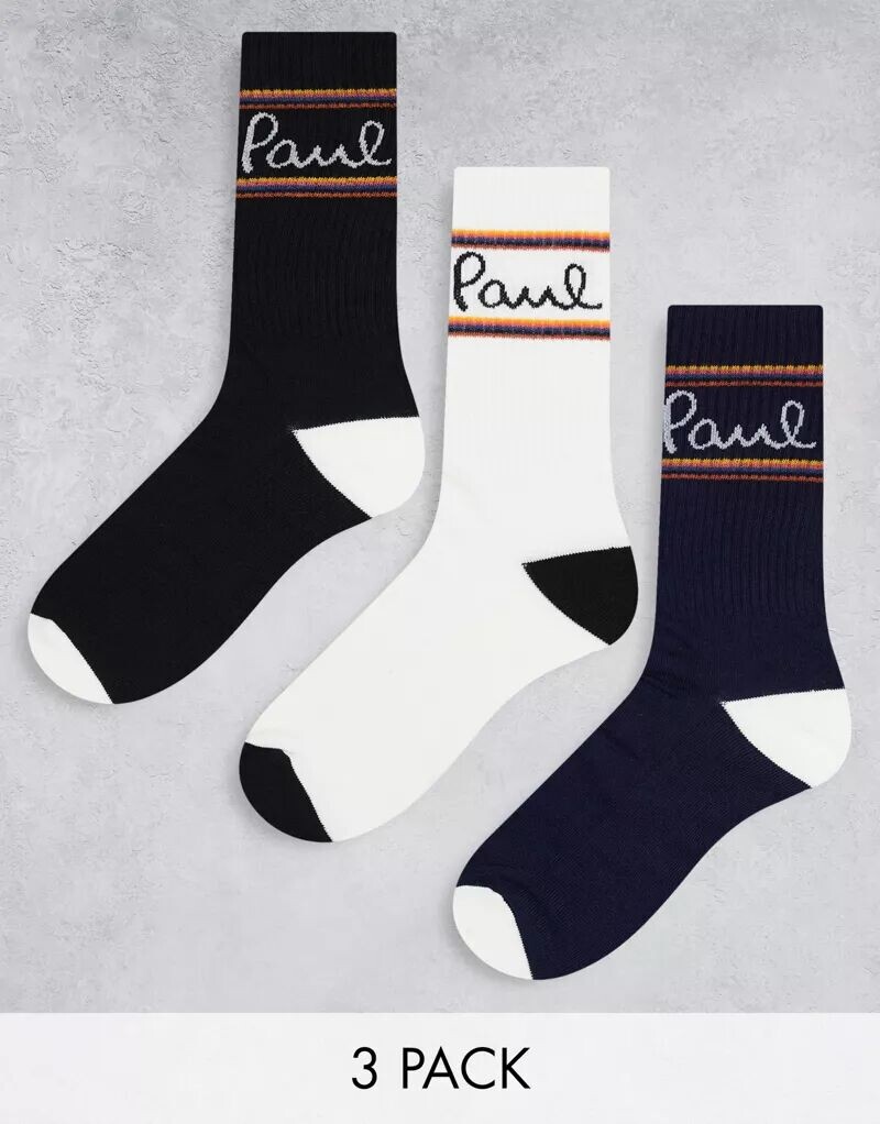 

Комплект из трех черных и белых спортивных носков Paul Smith
