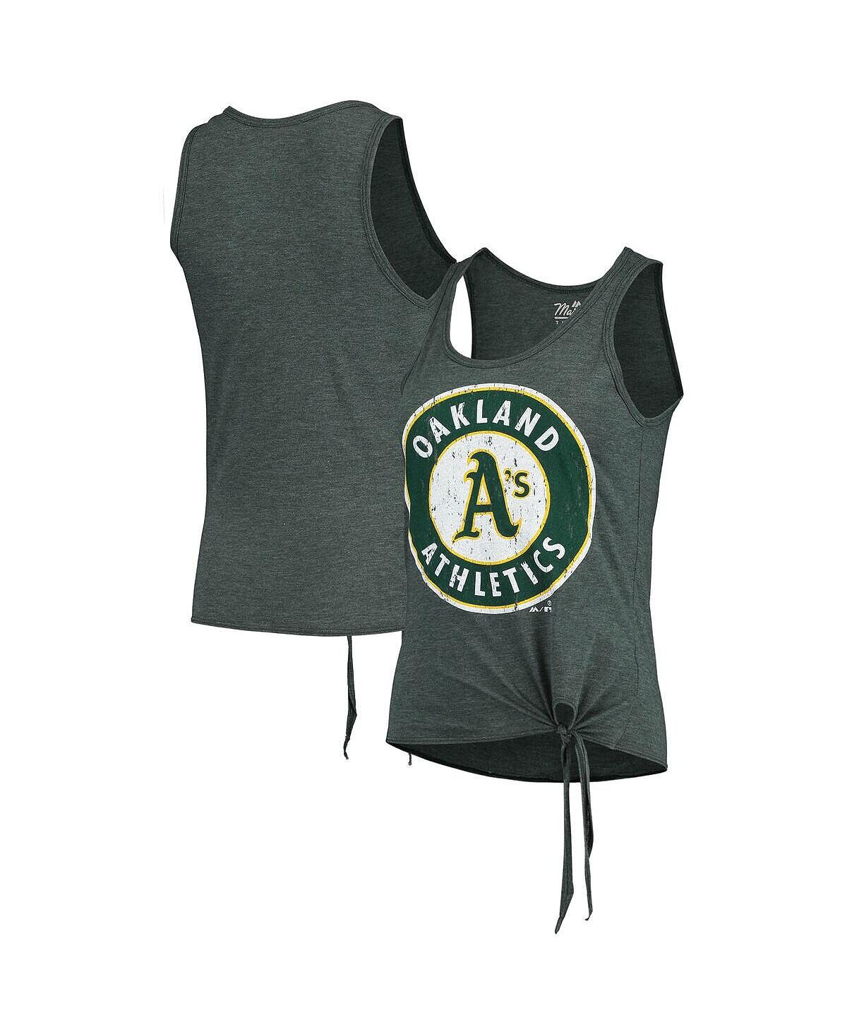 

Женская зеленая майка Oakland Athletics с овальным вырезом-борцовкой и завязками по бокам, три-смесовая майка Majestic, зеленый