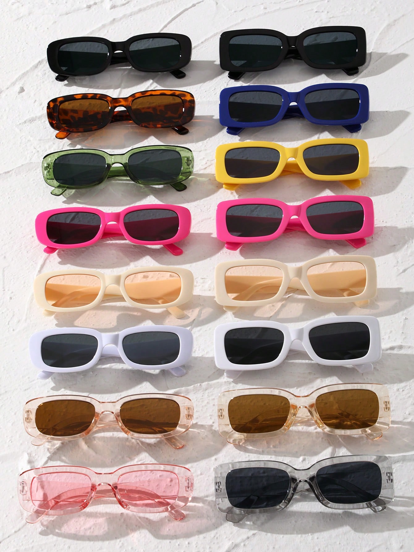16 шт. женские модные пластиковые прямоугольные оправы Y2K модные солнцезащитные очки для повседневного украшения стойка витрина для очков пластиковая стойка для солнцезащитных очков 5 пар бесплатная доставка