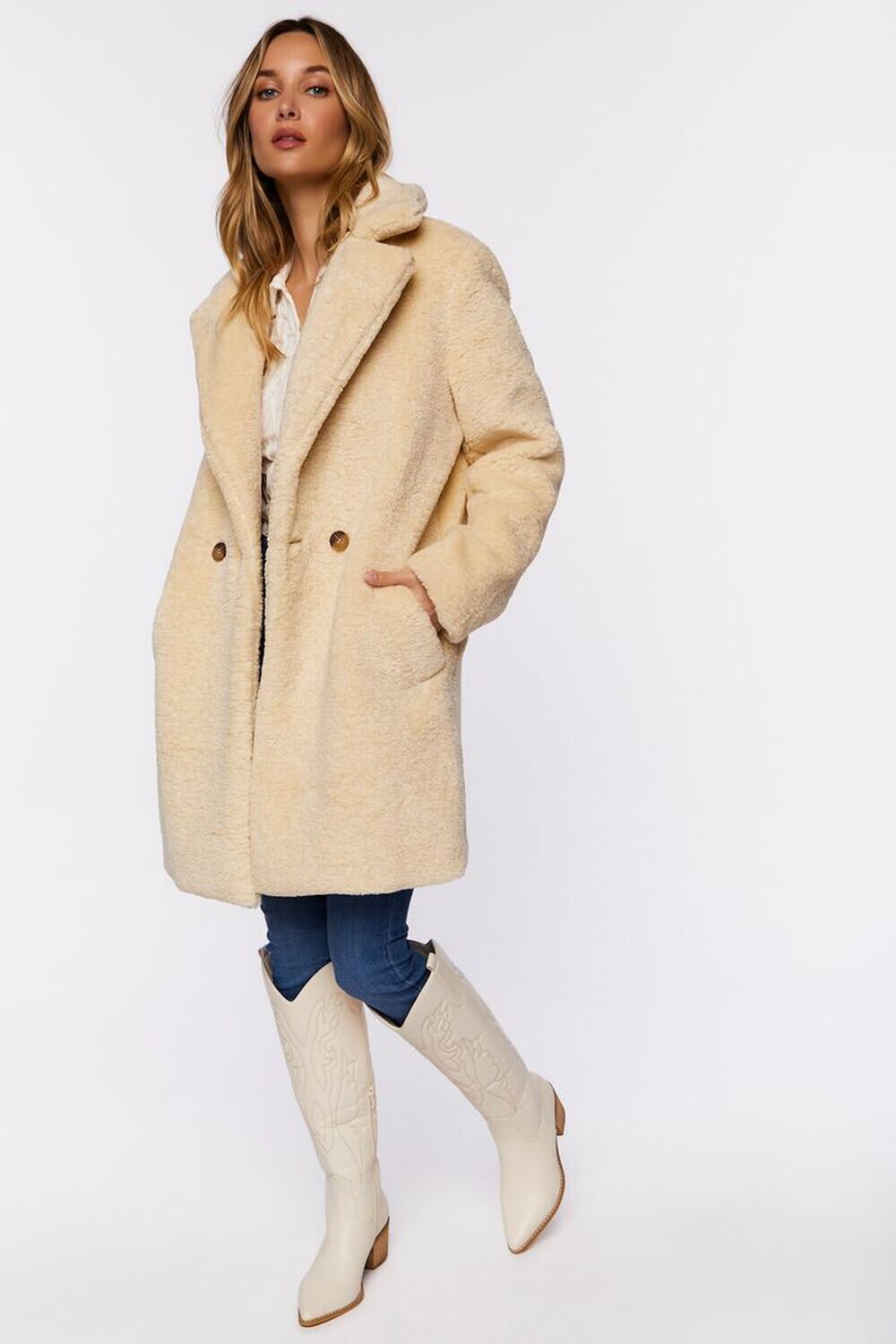 

Пальто Дастер из искусственной овчины Forever 21, песочный, Бежевый