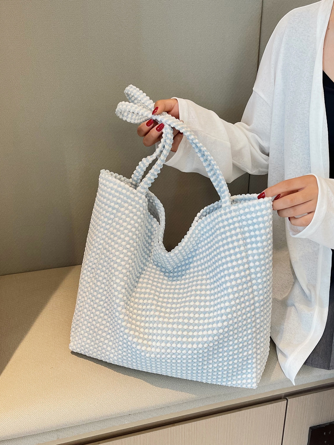 Легкая деловая повседневная минималистичная сумка-шопер для девочек-подростков, синий и белый
