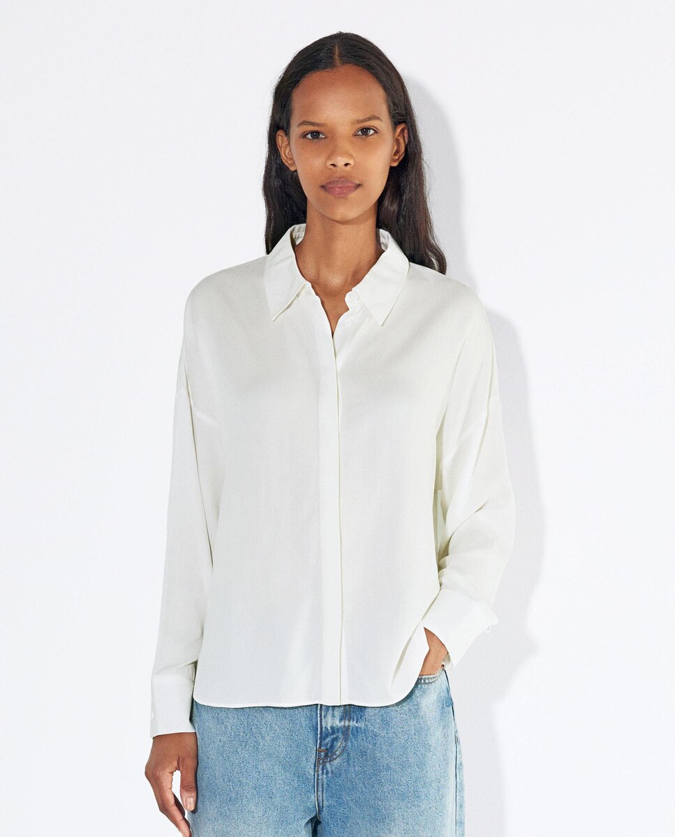 Простая женская рубашка с длинным рукавом Parfois, белый женская однотонная рубашка с квадратным вырезом с длинным рукавом