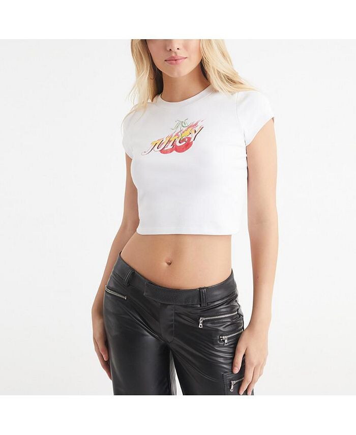 

Женская детская футболка Cherry Flames Juicy Couture, белый