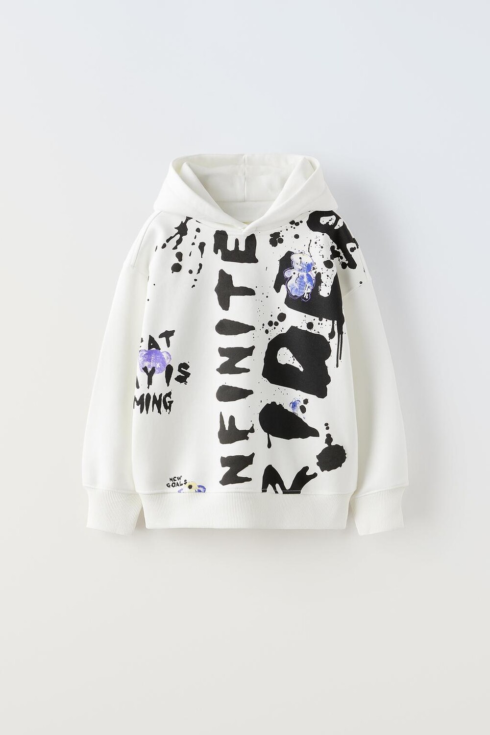 

Толстовка с капюшоном с граффити ZARA, экрю