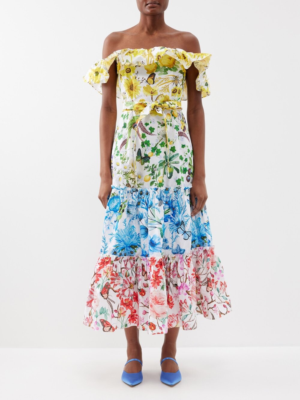 

Хлопковое платье макси cannes с открытыми плечами Mary Katrantzou, белый