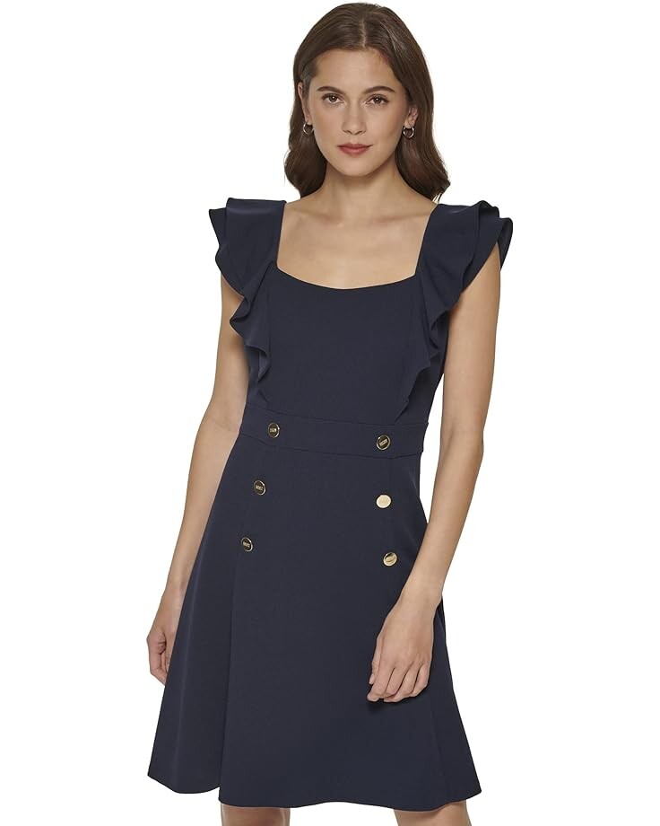 

Платье DKNY Double Ruffle Sleeve, слоновая кость
