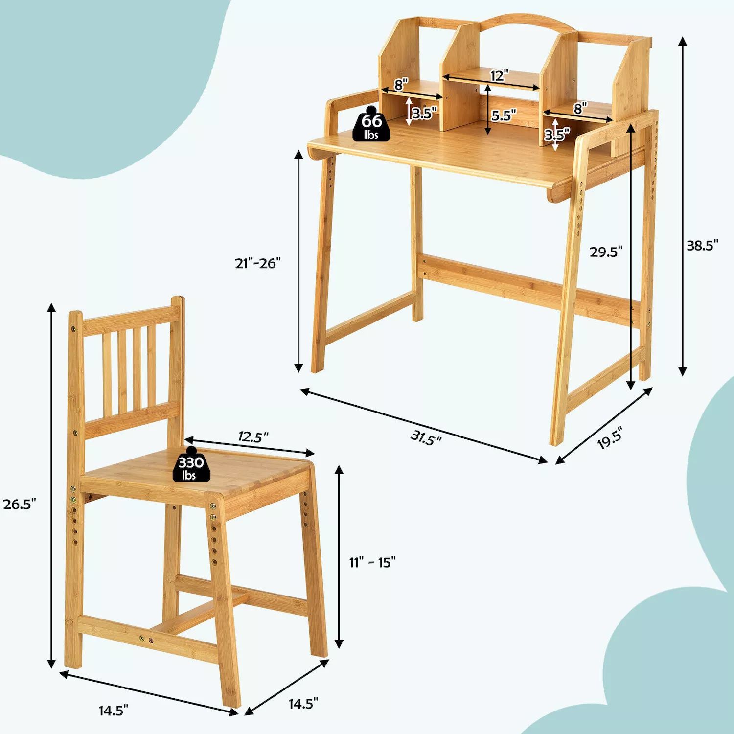 Плетеный детский учебный стол и стул с книжной полкой Slickblue детский стол и стул для детей регулируемый детский учебный стол для детей
