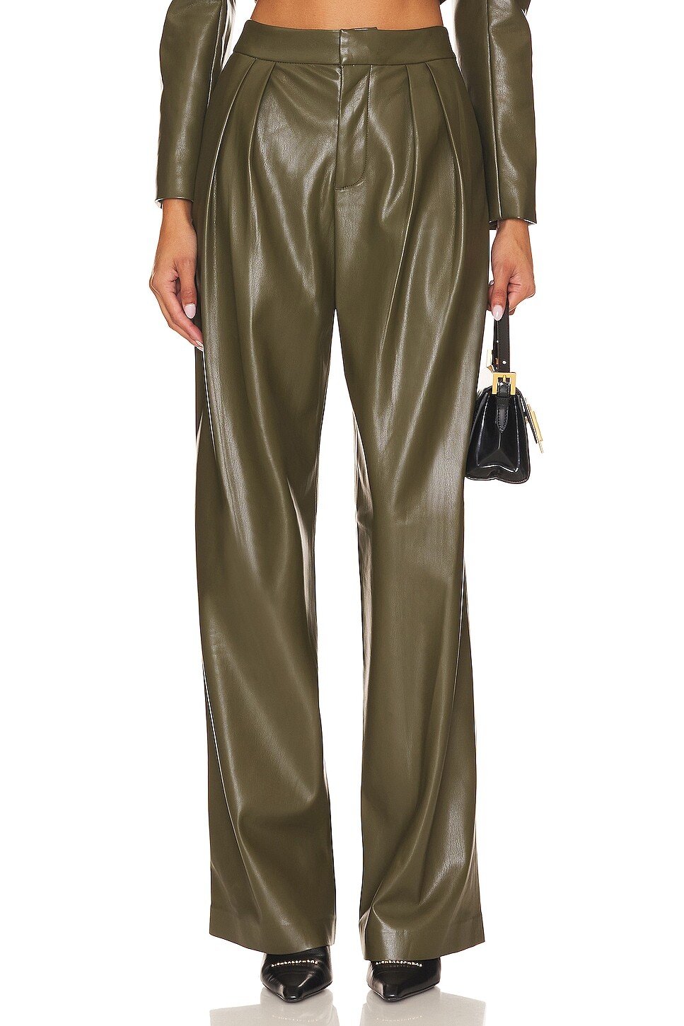 

Брюки Alice + Olivia Pompey Hr Plt Vgn Lthr, оливковый, Зеленый
