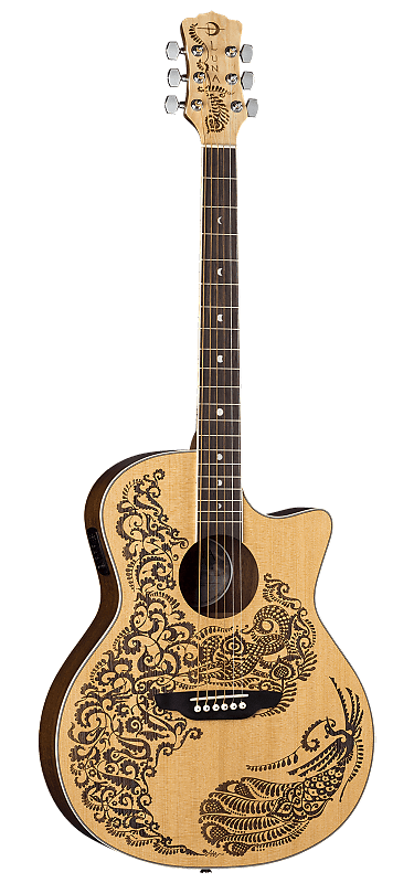 Акустическая гитара Luna Henna Paradise Select Spruce Acoustic-Electric Guitar w/ Laser Henna Design