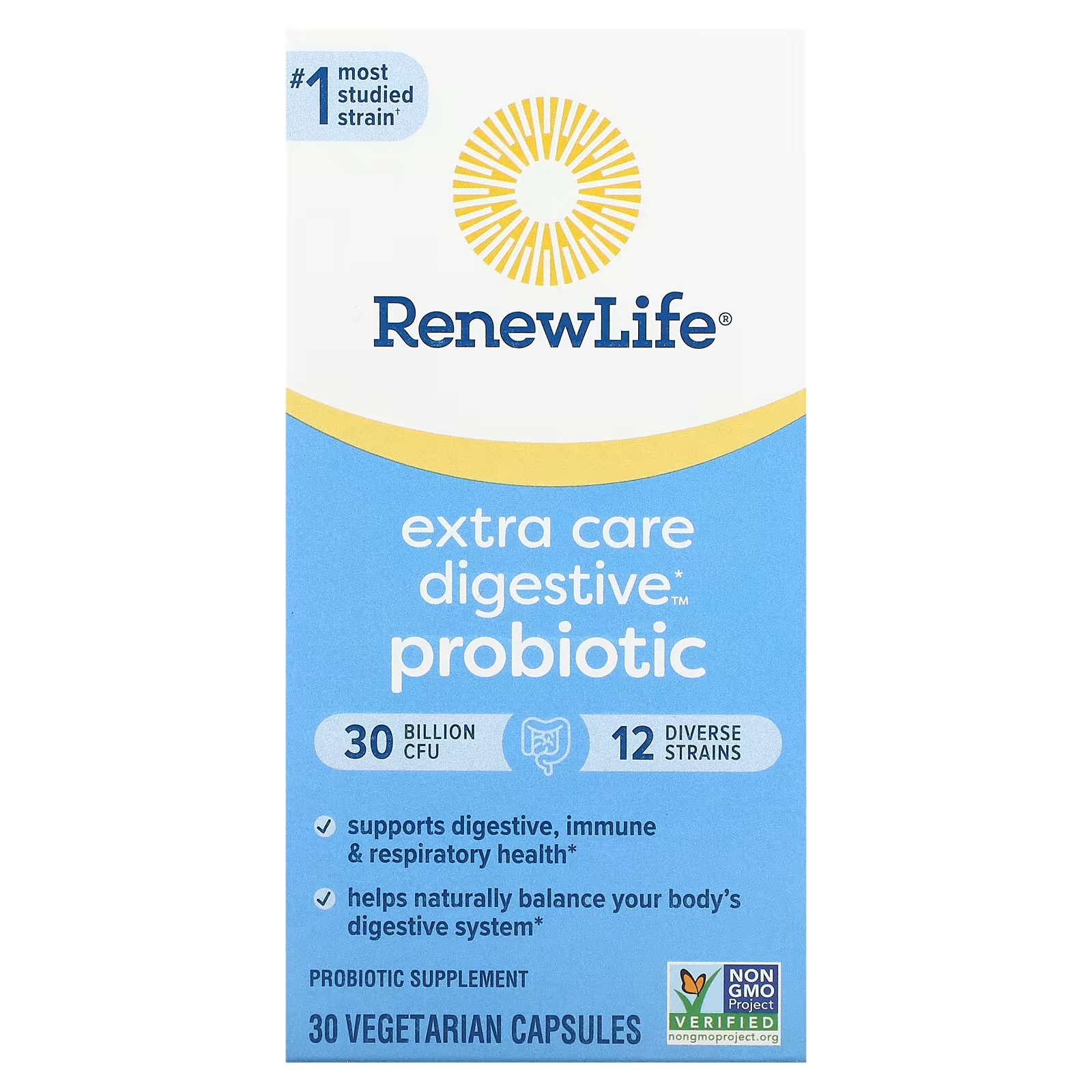 Пробиотик для пищеварения Renew Life Extra Care, 30 миллиардов КОЕ, 30 вегетарианских капсул пробиотик colon care 80 миллиардов кое 30 вегетарианских капсул renew life