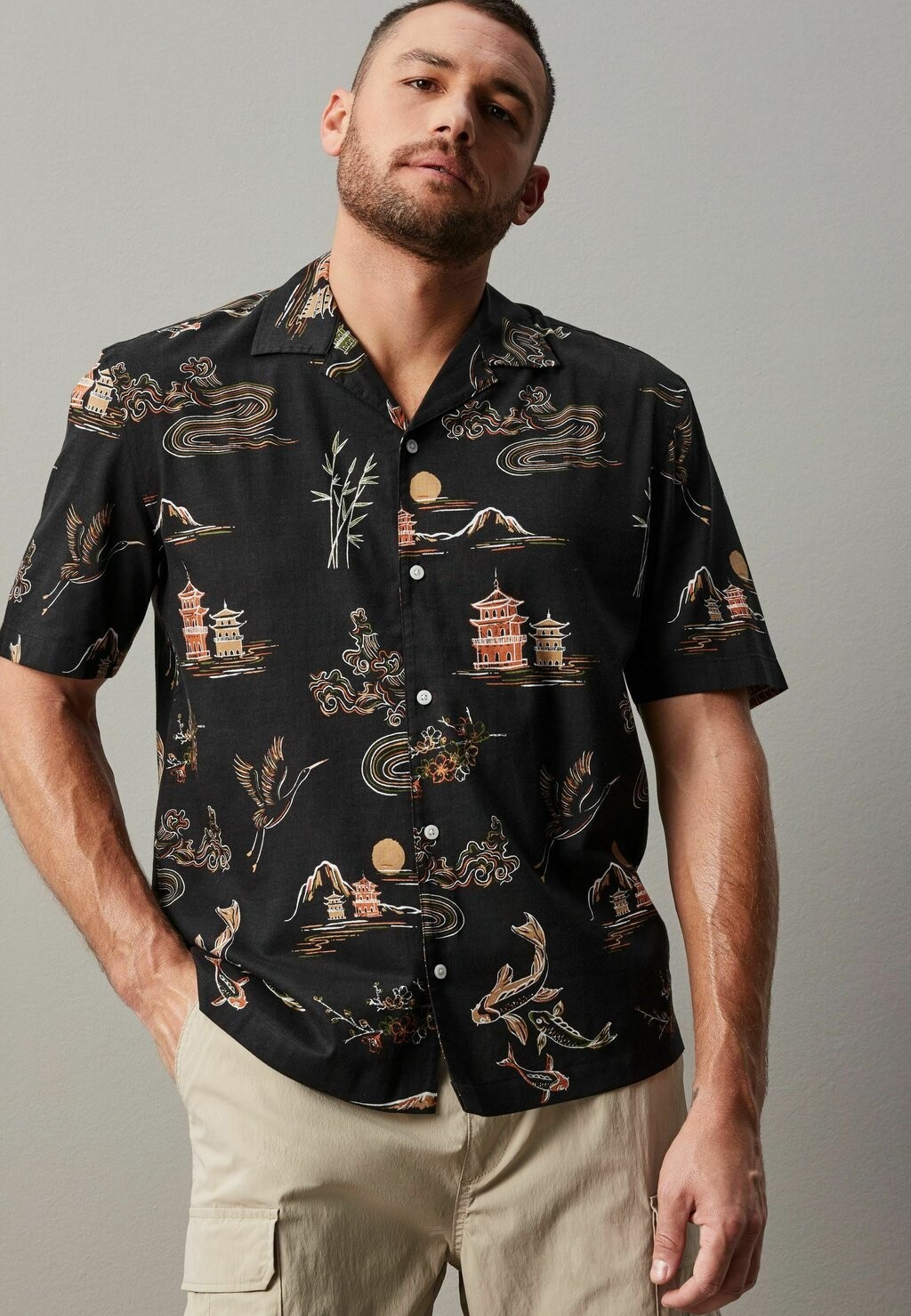 

Рубашка SHORT SLEEVE WITH CUBAN COLLAR Next, цвет black