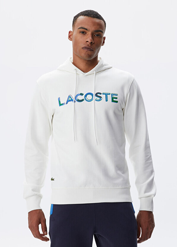 

Белая мужская толстовка с капюшоном и принтом обычного кроя Lacoste, Белый