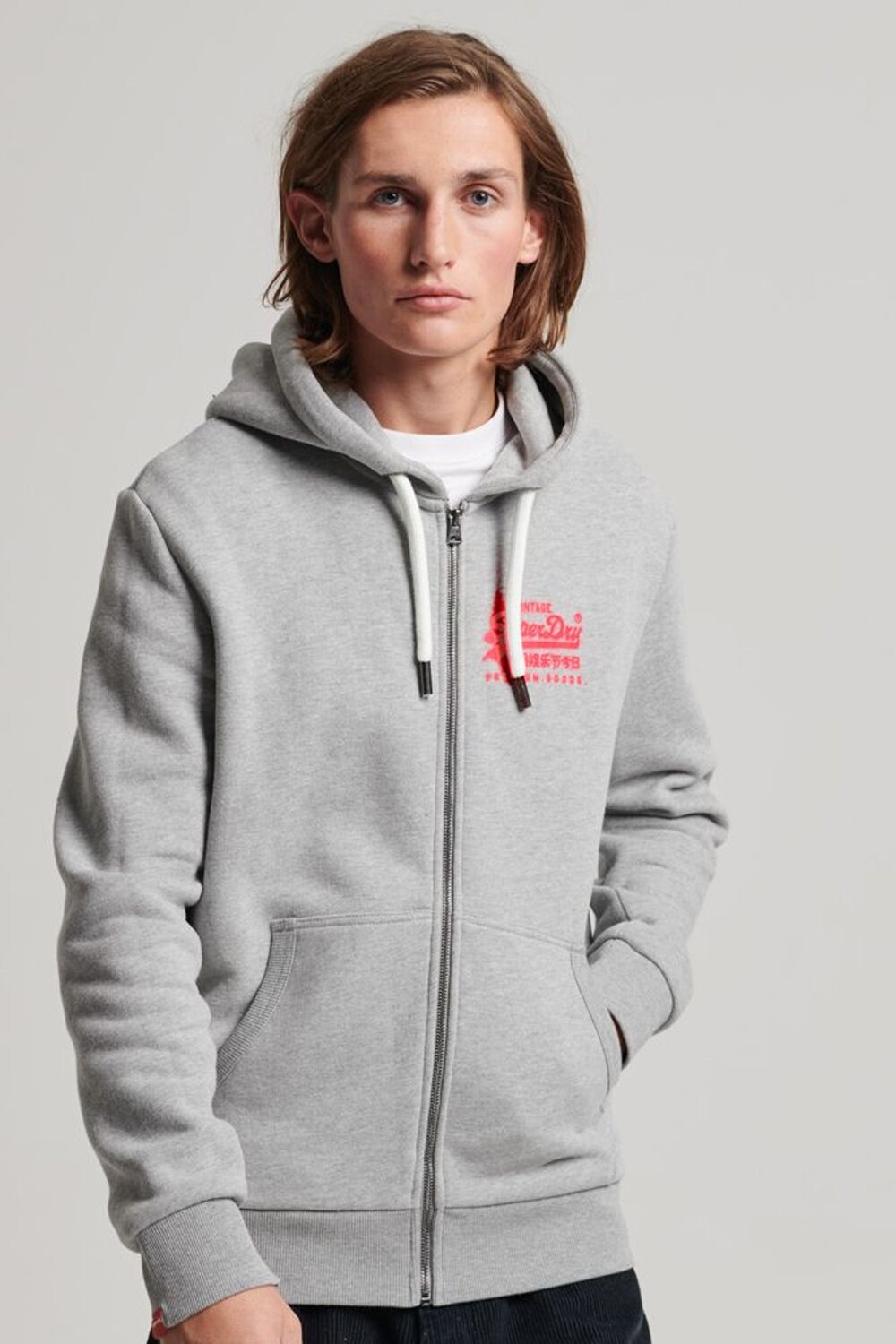 

Винтажная толстовка с логотипом и молнией Superdry, серый