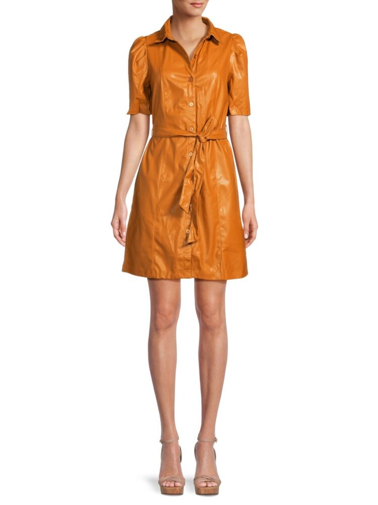 

Платье-рубашка из искусственной кожи с пышными рукавами Dkny, цвет Tan