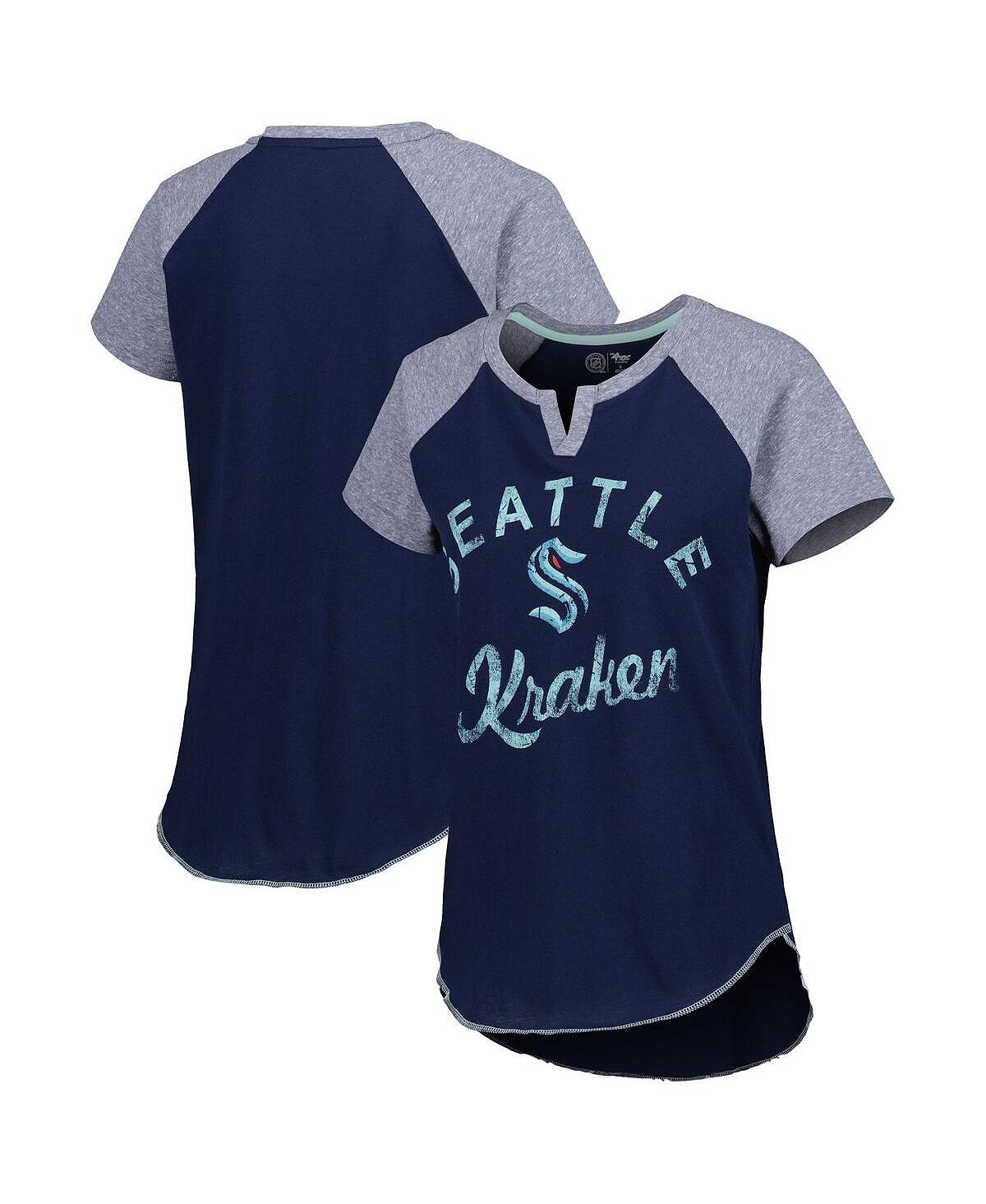 

Женская футболка глубокого синего цвета Seattle Kraken Grand Slam с вырезом реглан и вырезом Starter, Синий