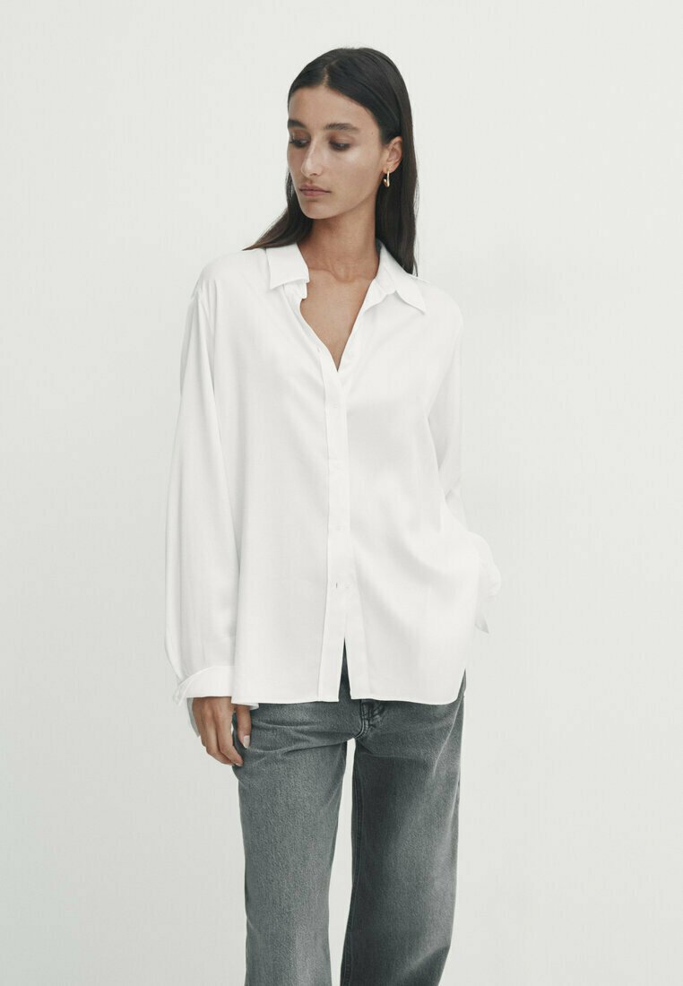цена Рубашка With Cut Out Details Massimo Dutti, цвет white denim