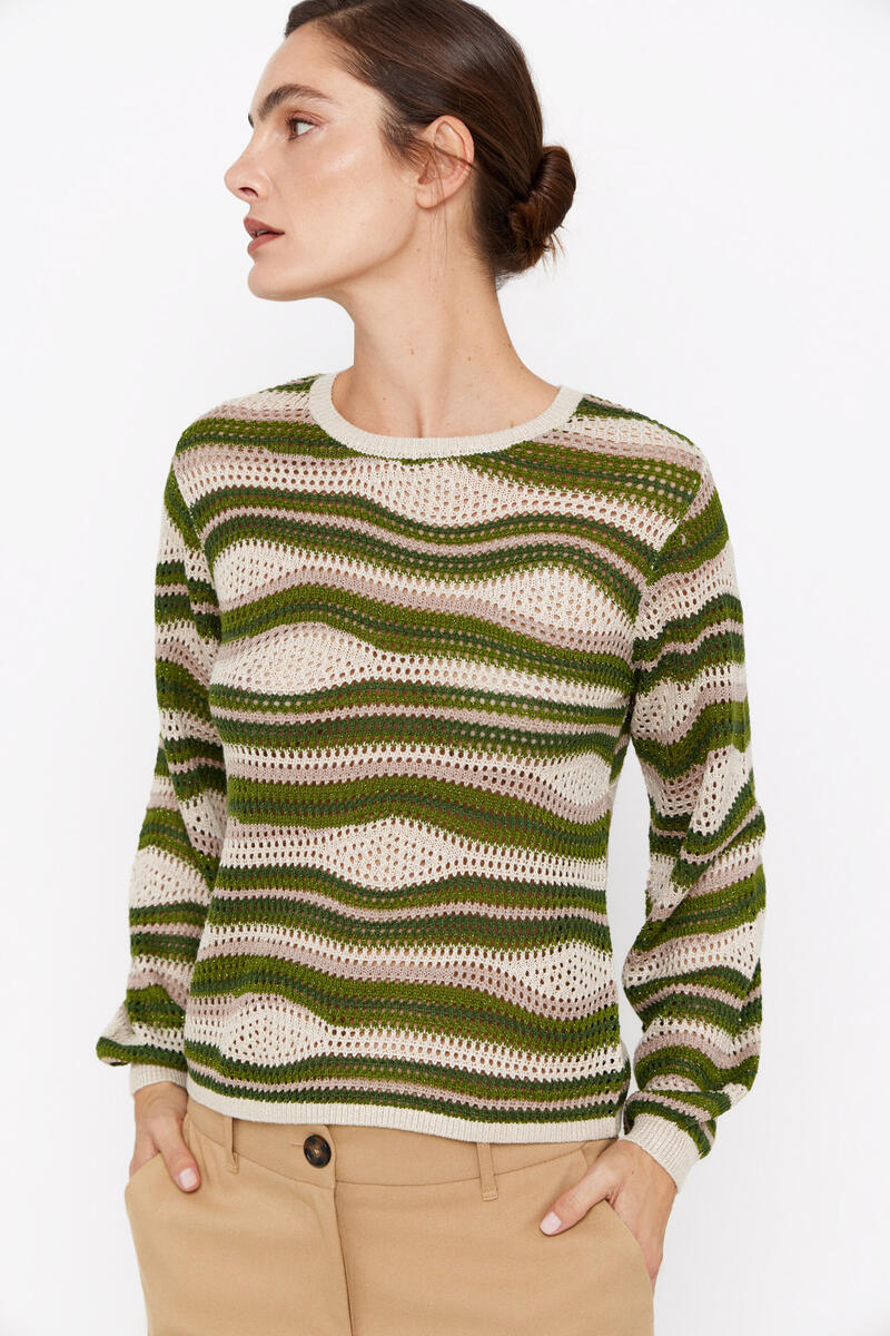 Ажурный свитер с люрексом Cortefiel, зеленый