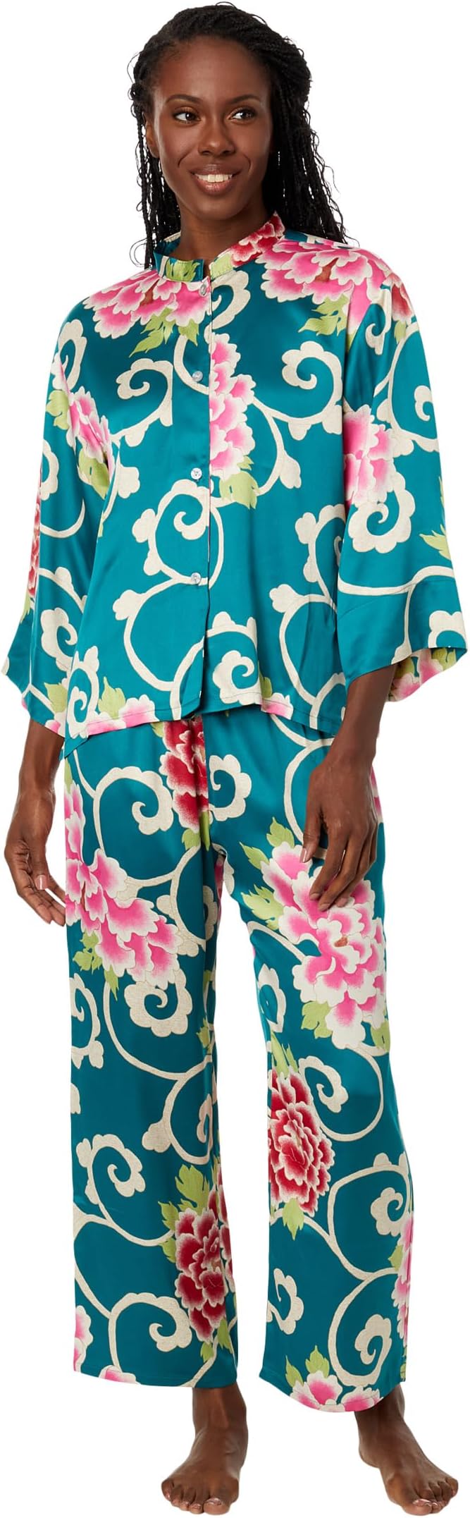 Атласный пижамный комплект Saz N by Natori, цвет Spruce Multi