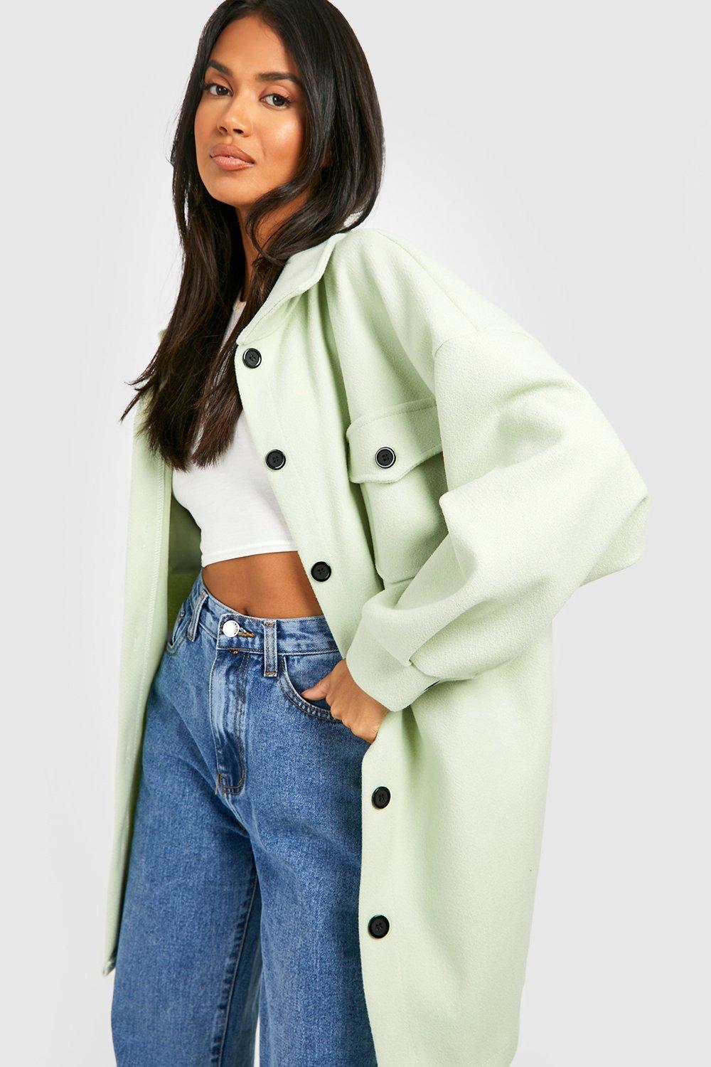 Шерстяная куртка с поясом boohoo, зеленый