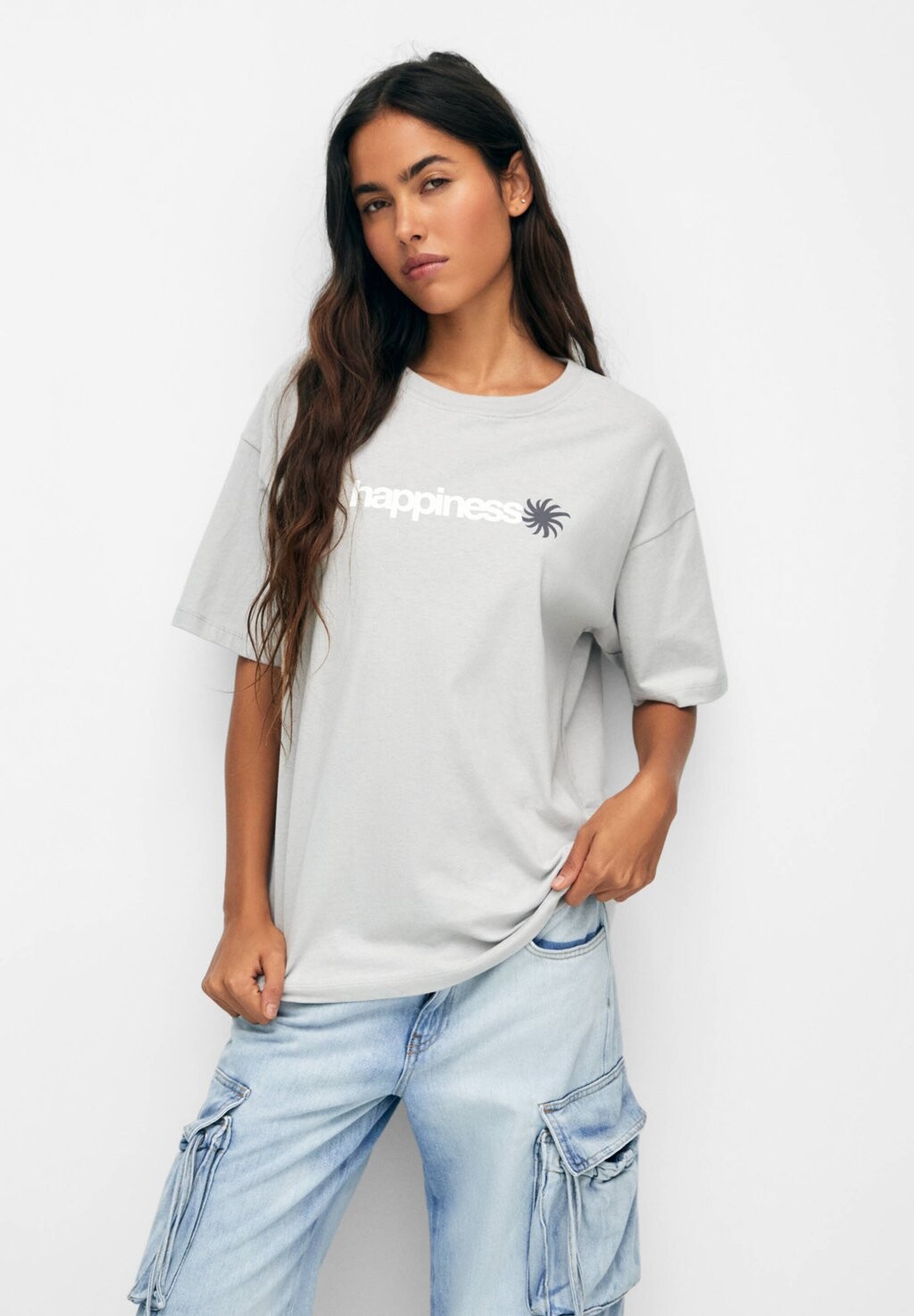 

Футболка с принтом PULL&BEAR, светло-серый