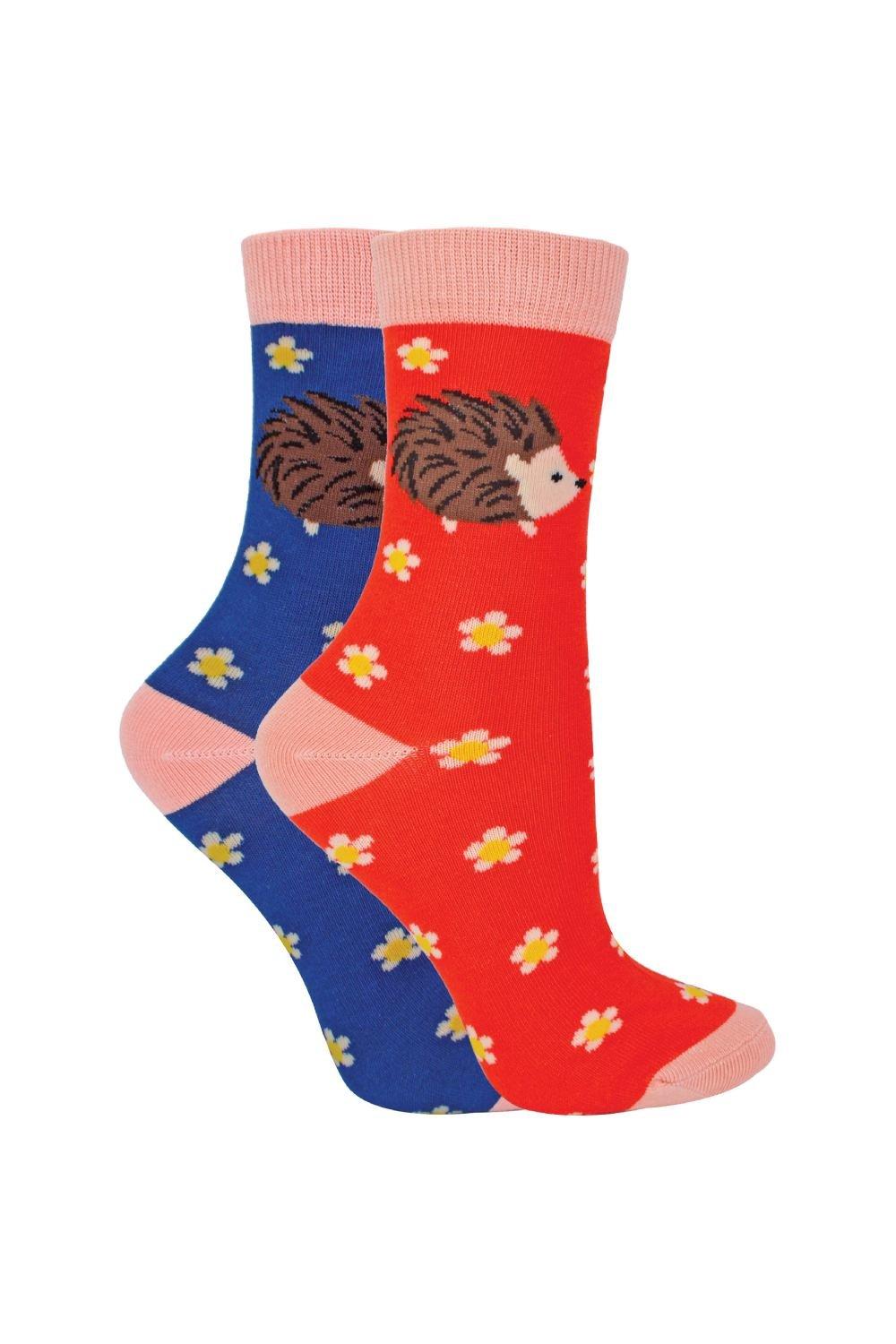 Комплект из 2 носков с животными | Бамбуковые носки с необычным узором Miss Sparrow, красный