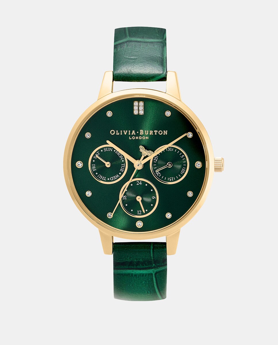 цена Многофункциональные 24000010 зеленые кожаные многофункциональные женские часы Olivia Burton, зеленый