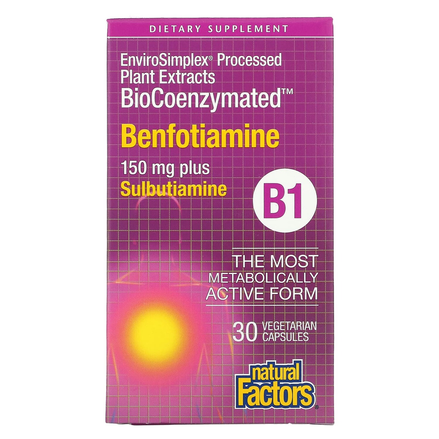 

BioCoenzymated, B1, бенфотиамин плюс сульбутиамин, 150 мг, 30 вегетарианских капсул, Natural Factors
