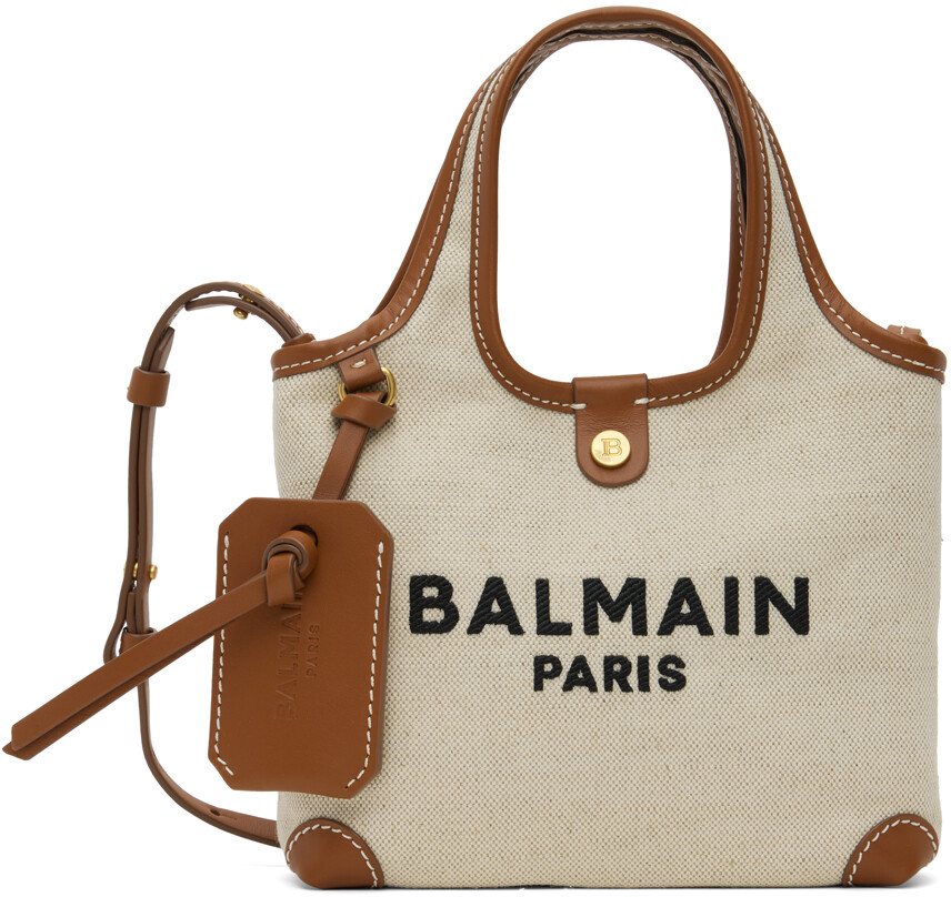 

Бежевая продуктовая сумка B-Army из ткани и кожи Balmain