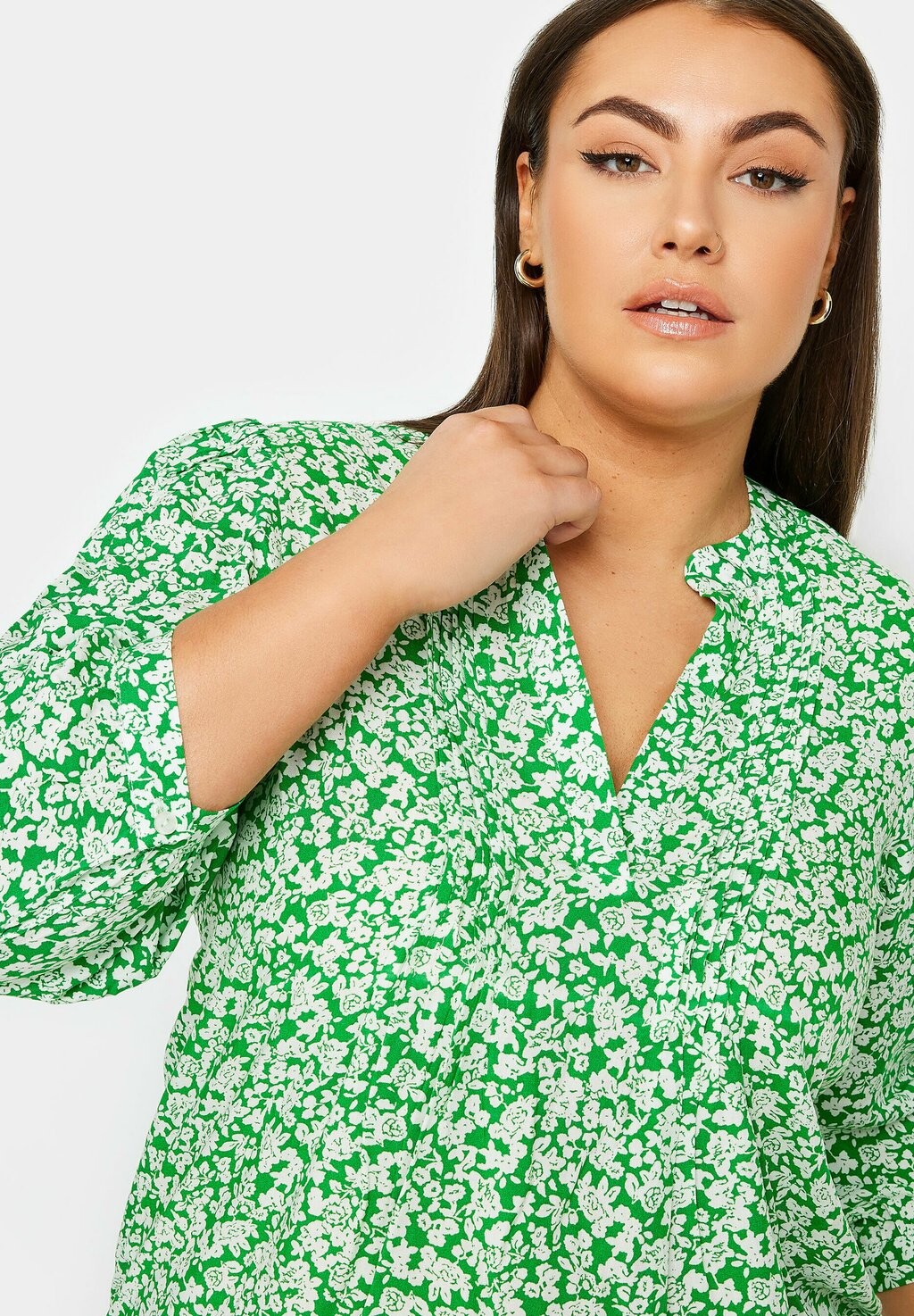 

Блузка Floral Print Pintuck Yours Clothing, зеленая
