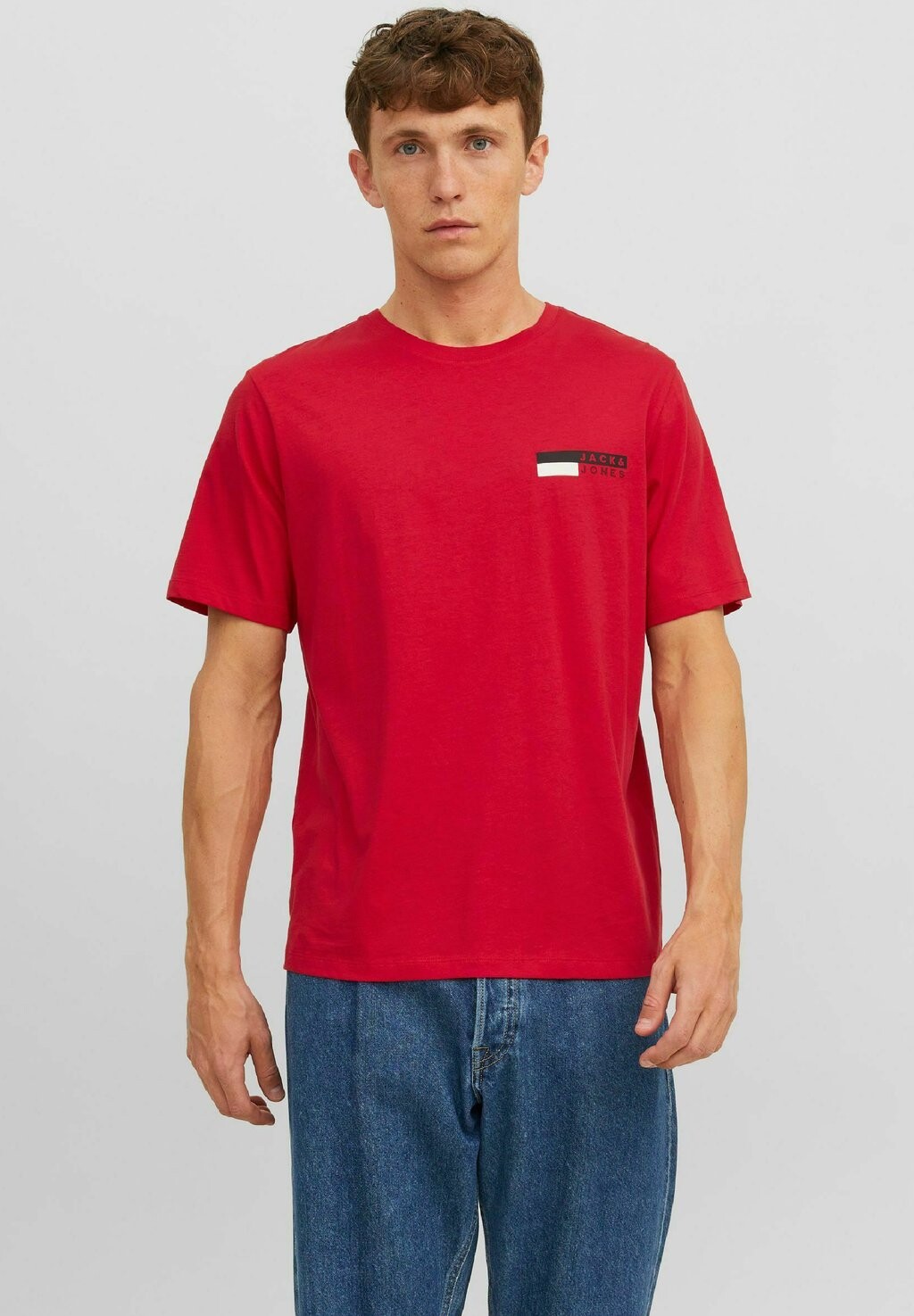 

Футболка с принтом JJECORP LOGO PLAY O NECK Jack & Jones, настоящий красный