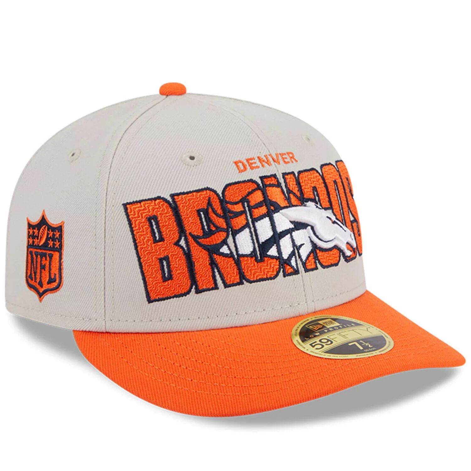 

Мужская облегающая шляпа New Era Stone/Orange Denver Broncos 2023 NFL Draft Low Profile 59FIFTY