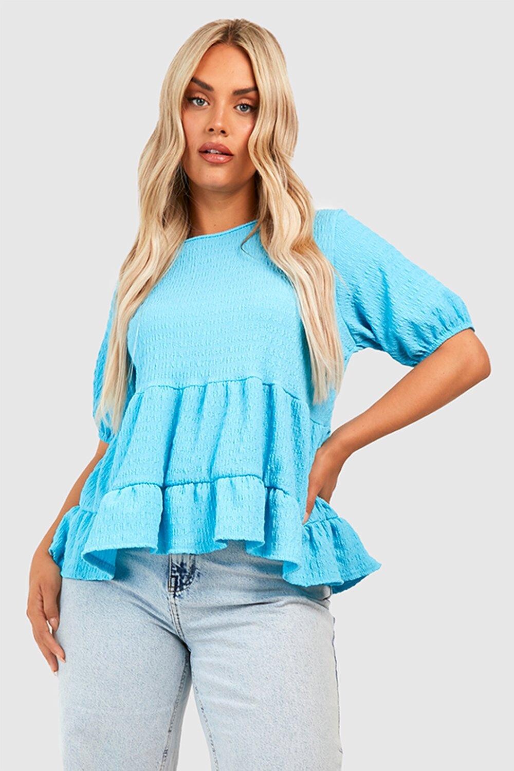 

Топ plus с короткими рукавами и орбашками Boohoo, аква