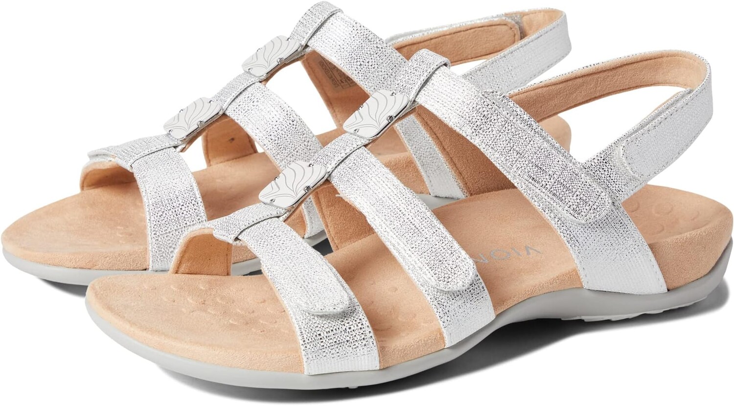 

Сандалии на плоской подошве Amber VIONIC, цвет Silver Metallic Linen